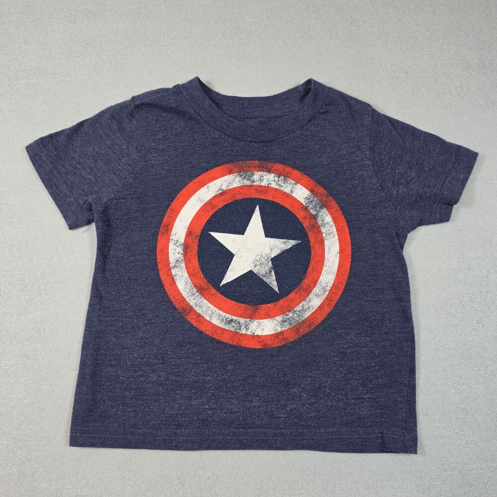 Captain America Marvel T-Shirt – Toddler Size 2T Navy Blue Graphic Tee